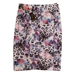 Essential size large floral & leopard print Mid Length Pencil Skirt NWT